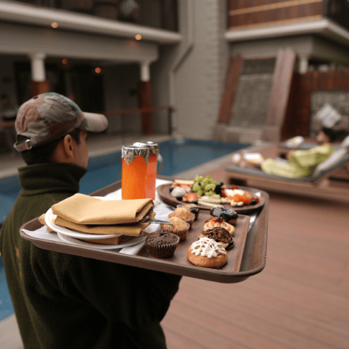 Dining in private villa with pool at aahana