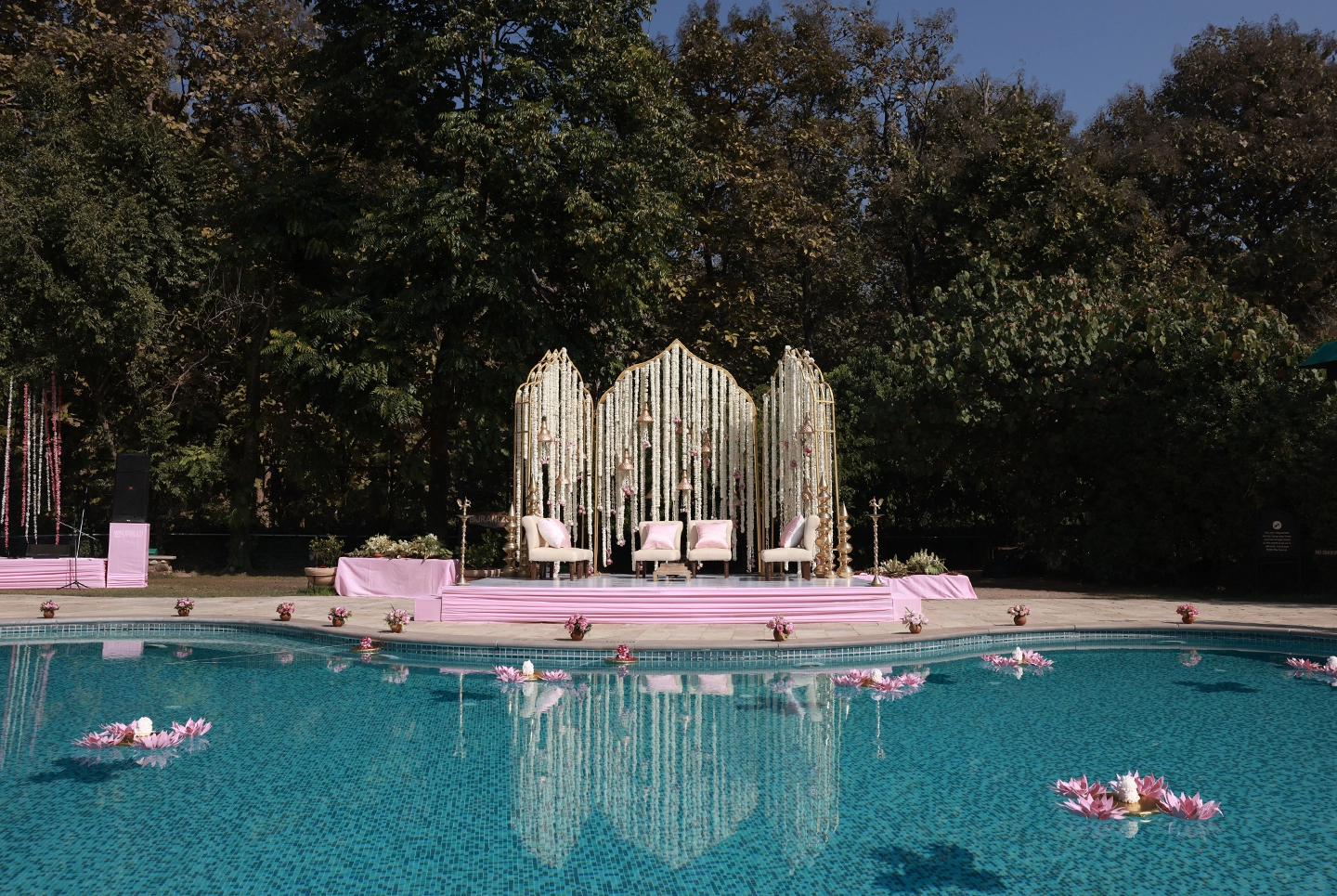 poolside wedding decor at Aahana