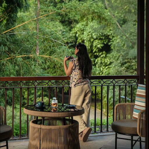 balcony overlooking forest at Aahana