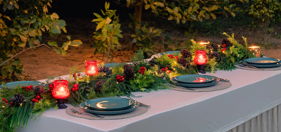festive outdoor dining setup at aahana resort