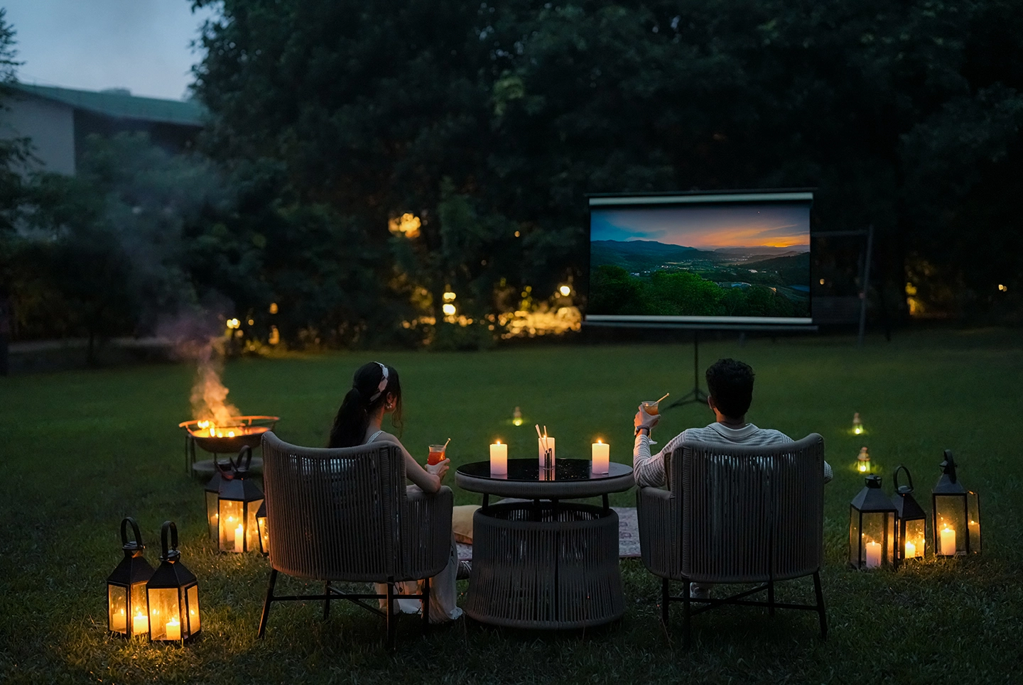 Private outdoor movie night at aahana resort