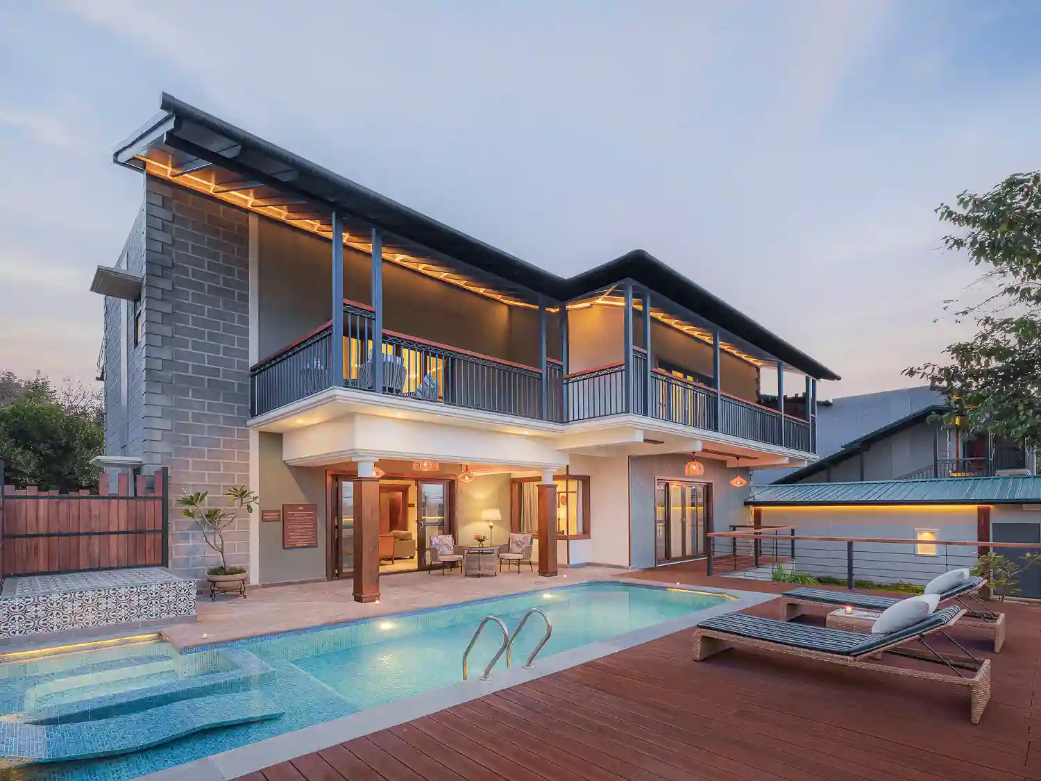 Aahana Pool Villa with private pool and four bedrooms. A lounging deck, jacuzzi and hydrotherapy lounge.
