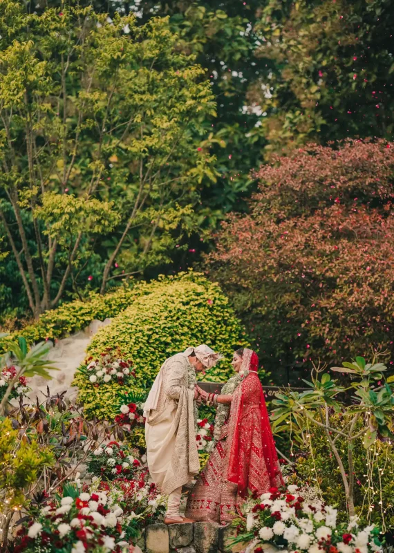 a couple's forest wedding at Aahana Resort